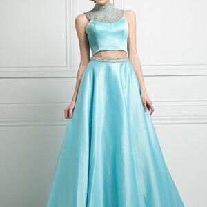 High Neck Sequin A-Line Shape Prom Dress CDCK67